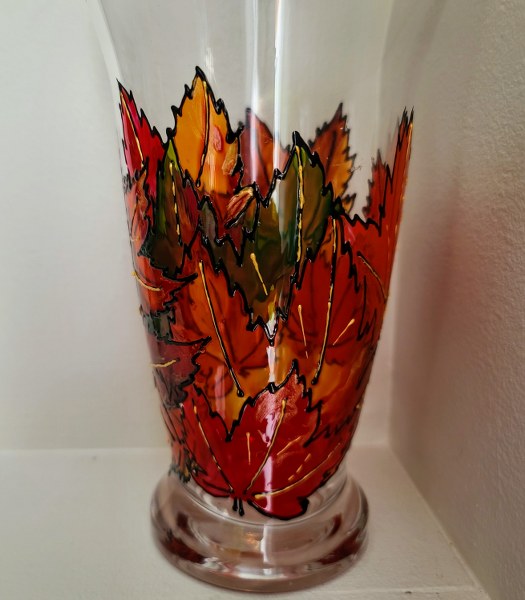 Hand painted vase / autumn leaves