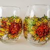 Sunflower Stemless Wine Glasses, Set of 2, Hand Painted