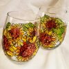 Sunflower Stemless Wine Glasses, Set of 2, Hand Painted - Image 8
