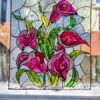 Stunning Hand Painted Calla Lilly faux stained glass with hanging / standing frame, Floral and Spring design, Mothers day gift - Image 5